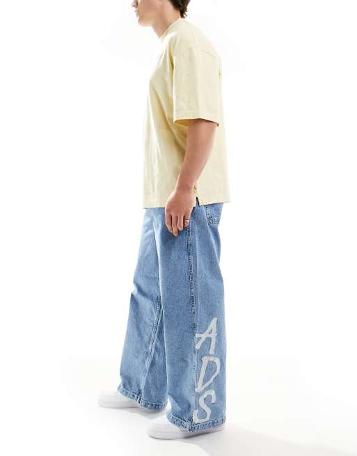 ASOS DESIGN - Jean ultra baggy avec logo ADS - Bleu moyen délavé, 2 de 5