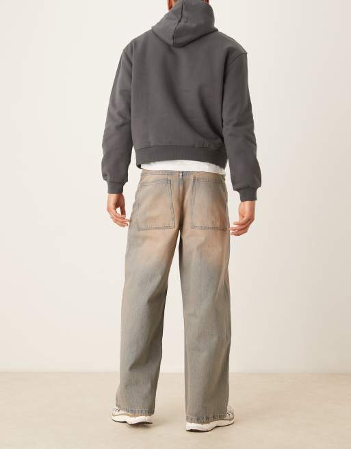 ASOS DESIGN - Jean ultra baggy - Bleu moyen délavé à finition teintée rouge, 3 de 5