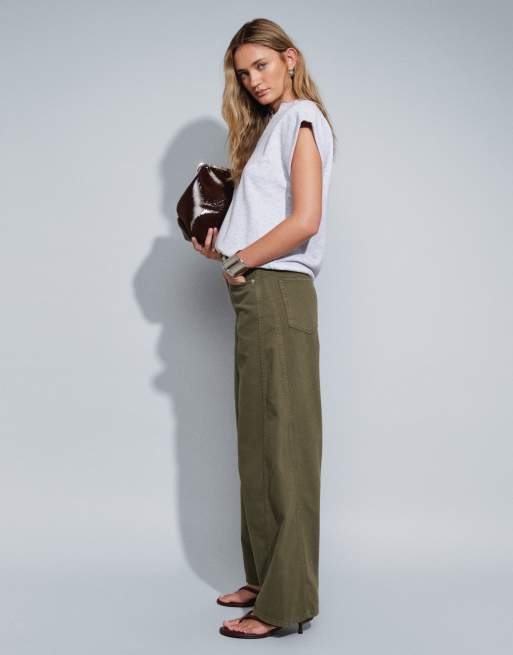ASOS DESIGN jean wide leg barrel kaki, 3 de 5