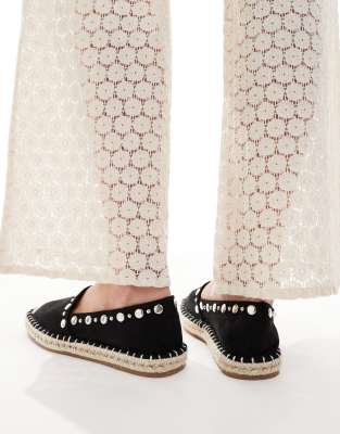 Asos Design Jeanie Closed Toe Studded Espadrilles In Black