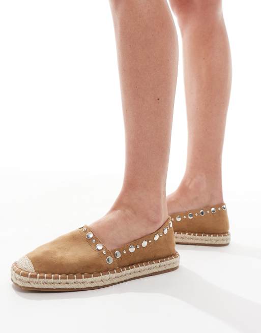 ASOS DESIGN Jeanie closed toe studded espadrilles in tan