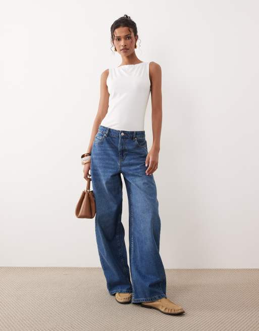ASOS DESIGN - Jeans a cilindro ampi lavaggio medio scuro, 3 di 5