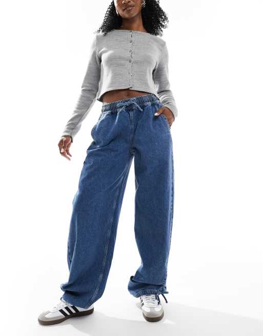 ASOS DESIGN - Jeans a cilindro azzurro medio con allacciatura in vita