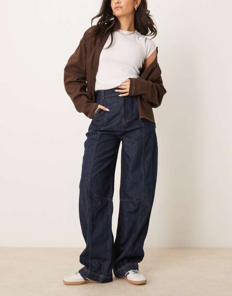 ASOS DESIGN - Jeans a cilindro blu indaco con cuciture a vista - view 1