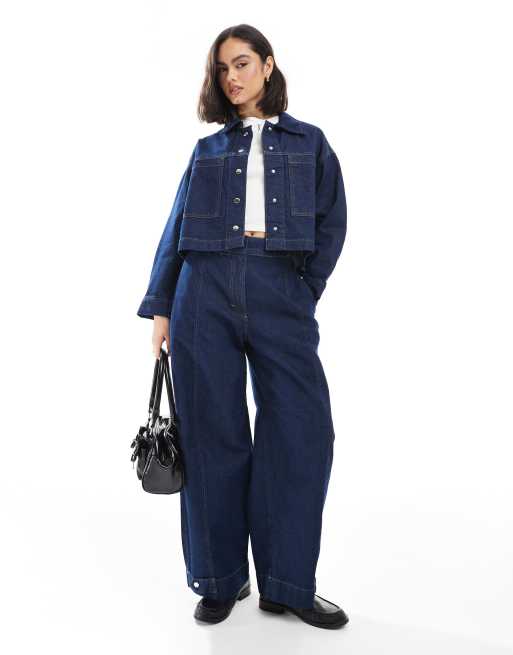 ASOS DESIGN - Jeans a cilindro blu indaco con linguetta in coordinato