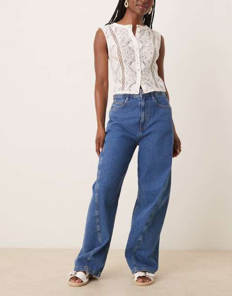 ASOS DESIGN - Jeans a cilindro blu medio con cuciture in coordinato - view 1