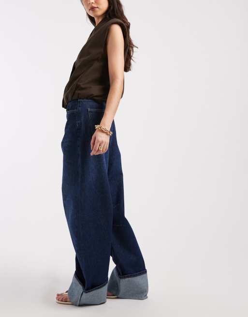 ASOS DESIGN - Jeans a cilindro con risvolto lavaggio blu vintage, 2 di 5