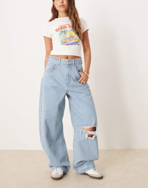 ASOS DESIGN - Jeans a cilindro lavaggio chiaro a vita alta con strappi - view 1