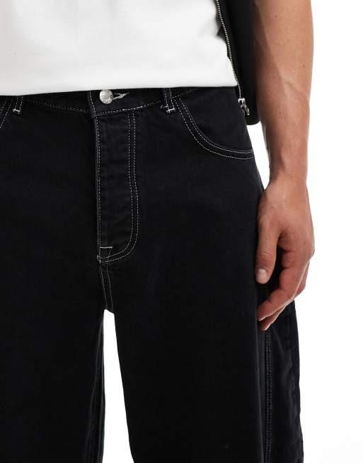 ASOS DESIGN - Jeans a cilindro oversize nero slavato con cuciture a vista, 3 di 5