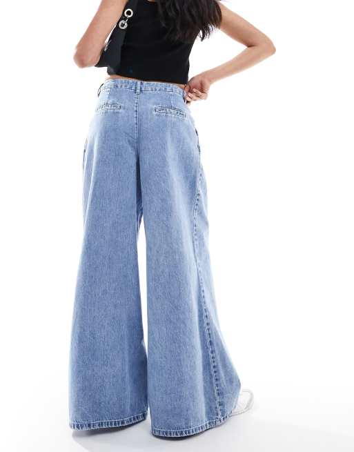 ASOS DESIGN - Jeans a fondo ampio a pieghe lavaggio vintage , 5 di 5