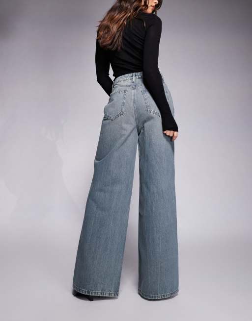 ASOS DESIGN - Jeans a fondo ampio a vita alta lavaggio grigio tinto, 2 di 5