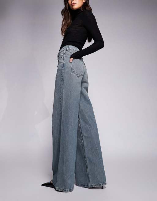 ASOS DESIGN - Jeans a fondo ampio a vita alta lavaggio grigio tinto, 3 di 5