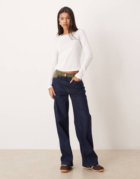 ASOS DESIGN - Jeans a fondo ampio blu indaco con inserto in tessuto a coste - view 1
