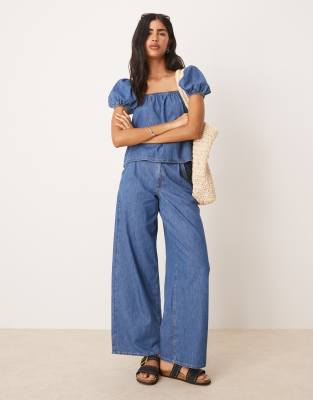 ASOS DESIGN - Jeans a fondo ampio blu medio con vita a pieghe in coordinato - view 1