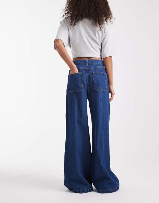 ASOS DESIGN - Jeans a fondo ampio color indaco con pieghe sul davanti, 3 di 5