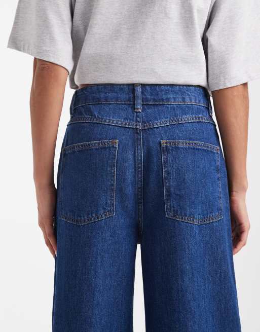 ASOS DESIGN - Jeans a fondo ampio color indaco con pieghe sul davanti, 4 di 5
