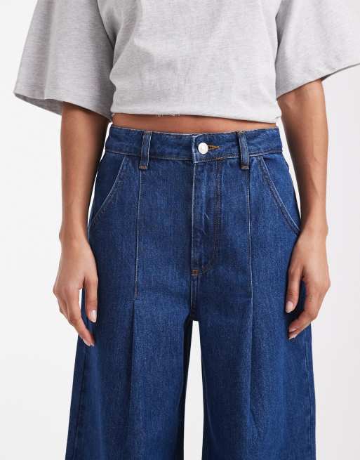 ASOS DESIGN - Jeans a fondo ampio color indaco con pieghe sul davanti, 5 di 5