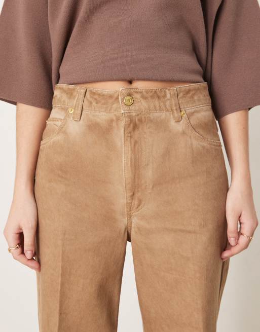 ASOS DESIGN - Jeans a fondo ampio color manuka con piega sul davanti, 5 di 5