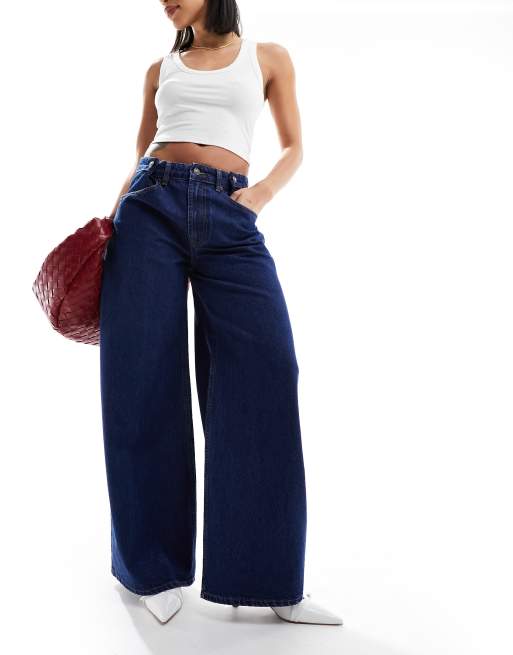 ASOS DESIGN - Jeans a fondo ampio con vita regolabile rinse blu