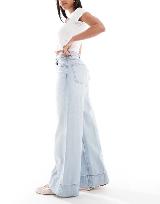 ASOS DESIGN - Jeans a fondo ampio lavaggio pallido con piega sul davanti , 3 di 5