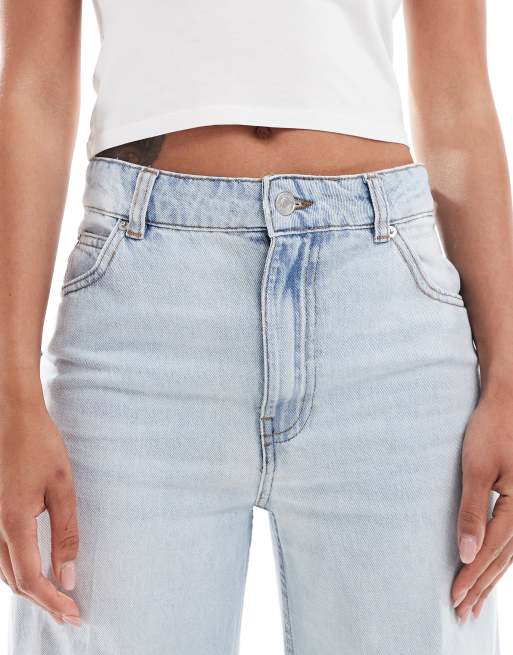 ASOS DESIGN - Jeans a fondo ampio lavaggio pallido con piega sul davanti , 5 di 5