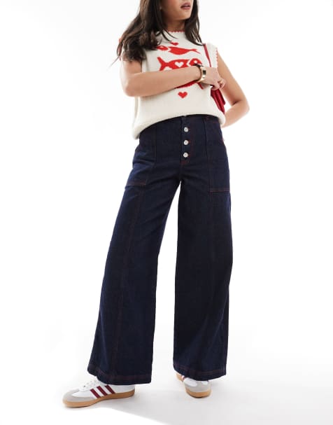 ASOS DESIGN - Jeans a fondo ampio lavaggio rinse wash con cuciture rosse - view 1