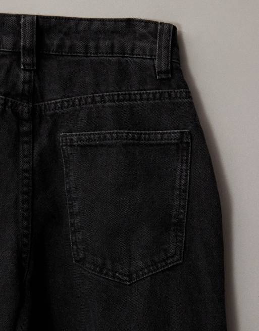 ASOS DESIGN - Jeans a fondo ampio neri con pieghe sul davanti e cintura, 6 di 7