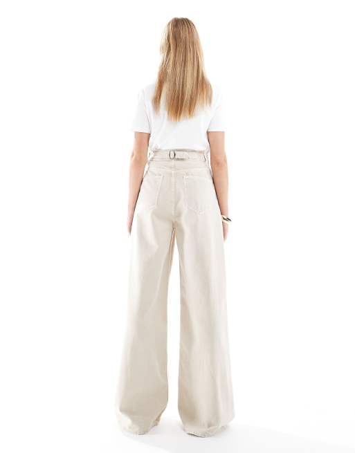 ASOS DESIGN - Jeans a fondo ampio neutri stretti in vita, 2 di 5