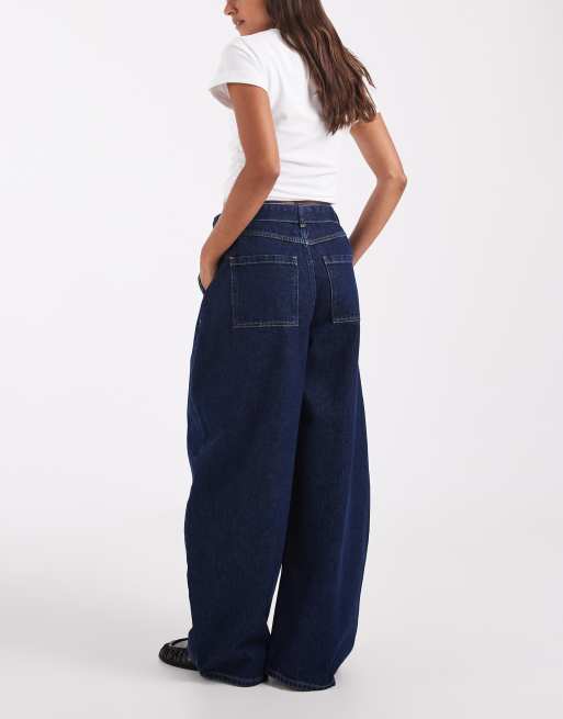 ASOS DESIGN jeans a gamba bombata con cintura blu medio, 3 di 5