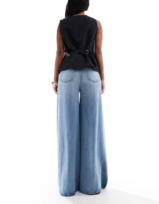 ASOS DESIGN - Jeans a palazzo morbidi a fondo ampio blu lavaggio medio, 3 di 5