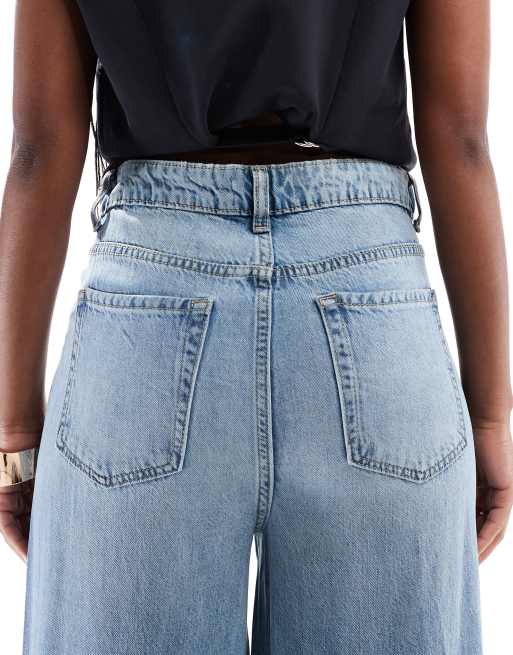 ASOS DESIGN - Jeans a palazzo morbidi a fondo ampio blu lavaggio medio, 4 di 5