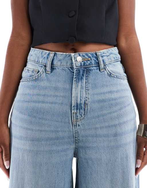 ASOS DESIGN - Jeans a palazzo morbidi a fondo ampio blu lavaggio medio, 5 di 5