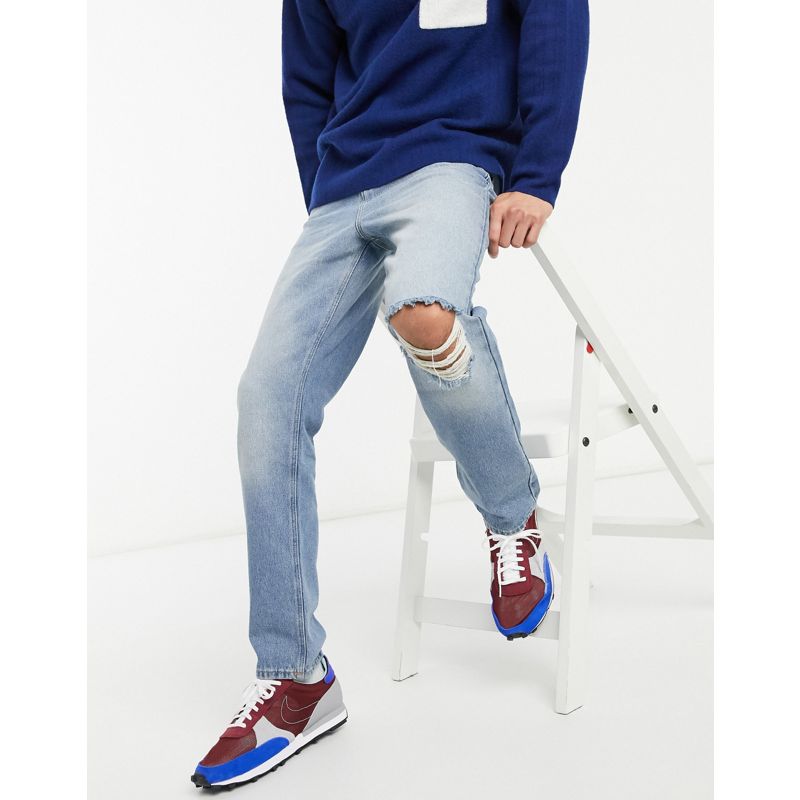 Jeans Uomo DESIGN - Jeans a vita alta anni '90 regular fit lavaggio blu medio con strappo sul ginocchio