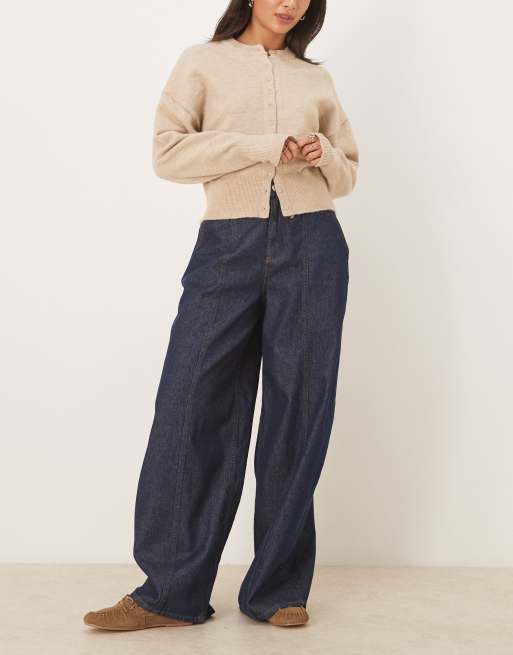 ASOS DESIGN - Jeans a vita alta color indaco con taglio molto largo a palloncino