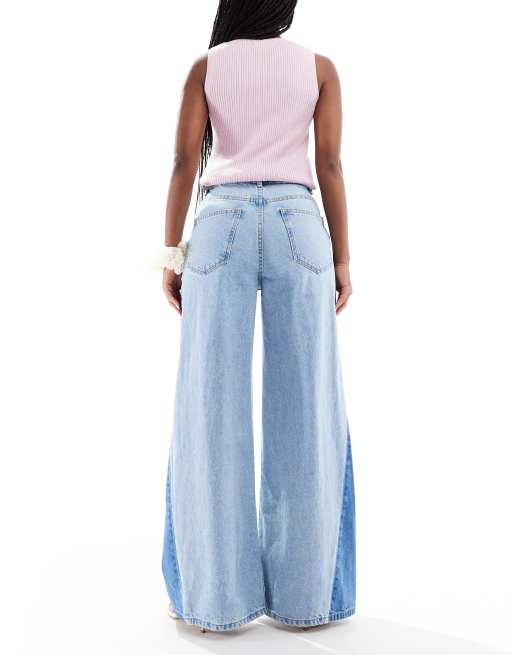  ASOS DESIGN - Jeans a vita alta stile palazzo con strappi e fondo scucito, 3 di 5