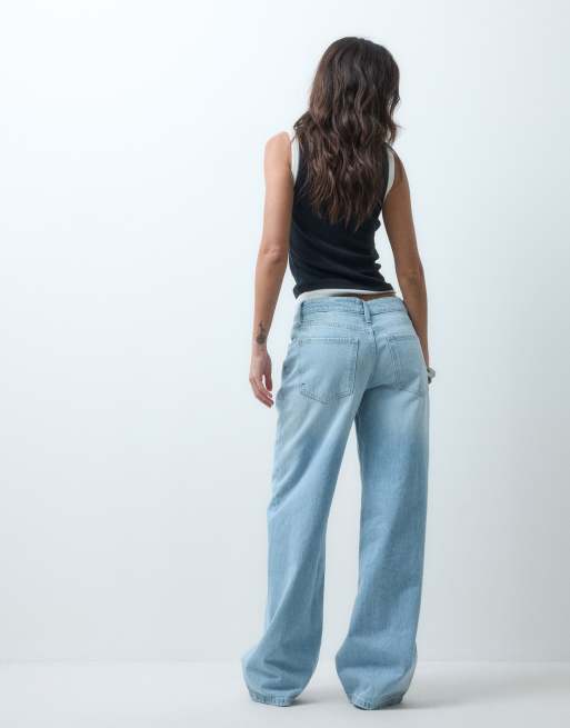ASOS DESIGN jeans a vita bassa a gamba larga in lavaggio chiaro slavato, 3 di 5