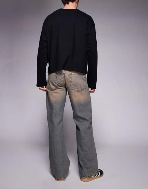 ASOS DESIGN - Jeans a zampa a fondo ampio blu lavaggio medio tinto, 2 di 5