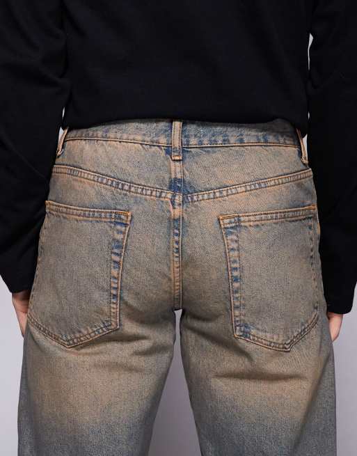 ASOS DESIGN - Jeans a zampa a fondo ampio blu lavaggio medio tinto, 4 di 5