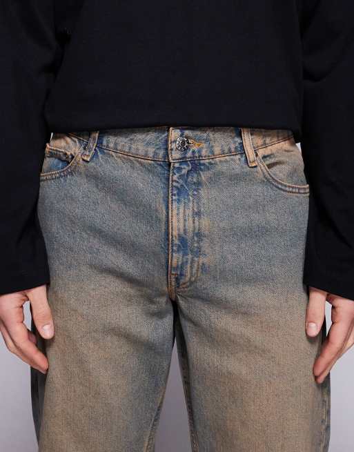 ASOS DESIGN - Jeans a zampa a fondo ampio blu lavaggio medio tinto, 5 di 5