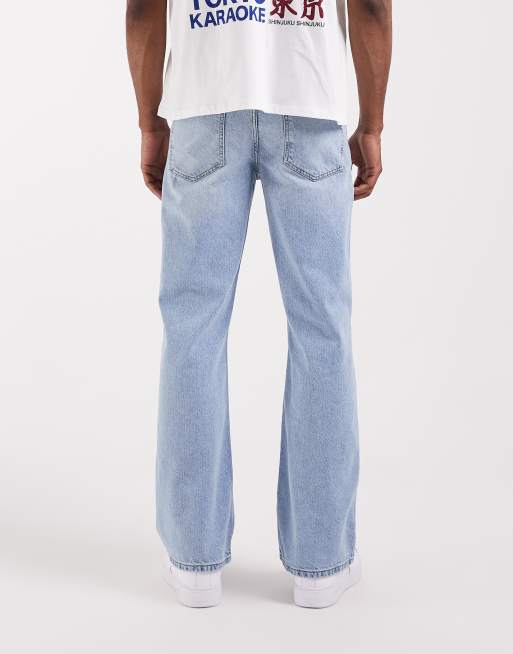 ASOS DESIGN - Jeans a zampa a fondo ampio blu lavaggio medio, 4 di 5