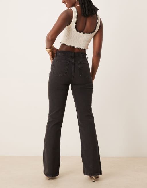 ASOS DESIGN - Jeans a zampa a vita medio alta nero slavato, 3 di 5