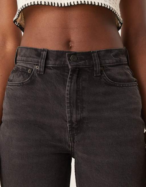 ASOS DESIGN - Jeans a zampa a vita medio alta nero slavato, 5 di 5