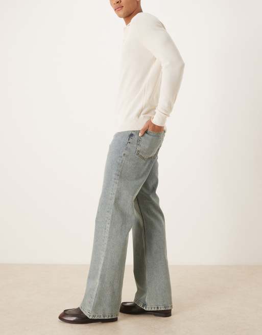 ASOS DESIGN - Jeans a zampa ampi blu lavaggio chiaro con tinta vintage, 2 di 5