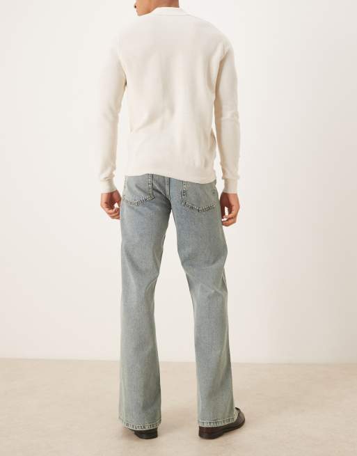 ASOS DESIGN - Jeans a zampa ampi blu lavaggio chiaro con tinta vintage, 3 di 5