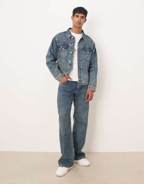 ASOS DESIGN - Jeans a zampa ampi blu lavaggio medio con tinta gialla in coordinato - view 1