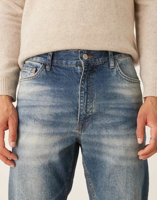 ASOS DESIGN - Jeans a zampa ampi lavaggio blu medio con tinta, 5 di 5
