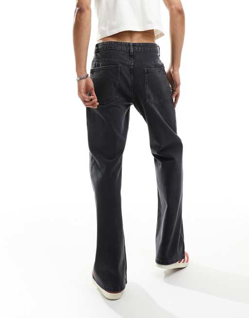 ASOS DESIGN - Jeans a zampa con fondo ampio nero slavato, 4 di 5
