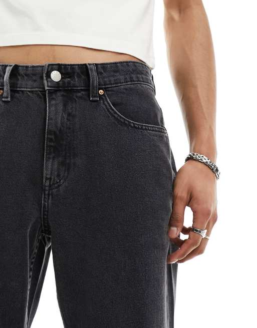 ASOS DESIGN - Jeans a zampa con fondo ampio nero slavato, 5 di 5