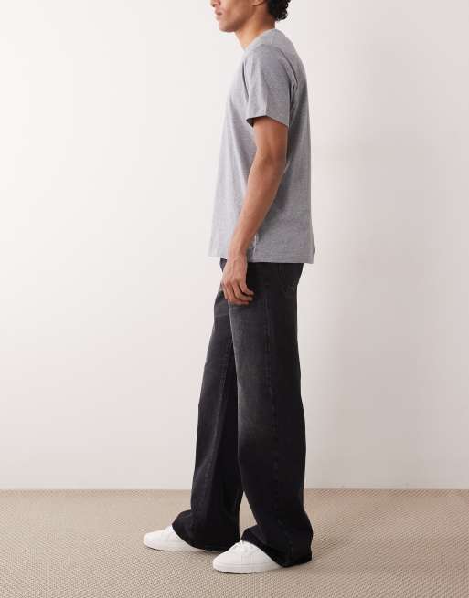 ASOS DESIGN - Jeans a zampa con fondo ampio nero slavato, 3 di 5