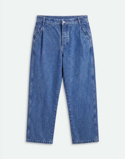 ASOS DESIGN - Jeans affusolati comodi blu lavaggio medio con pieghe e fibbia, 6 di 9